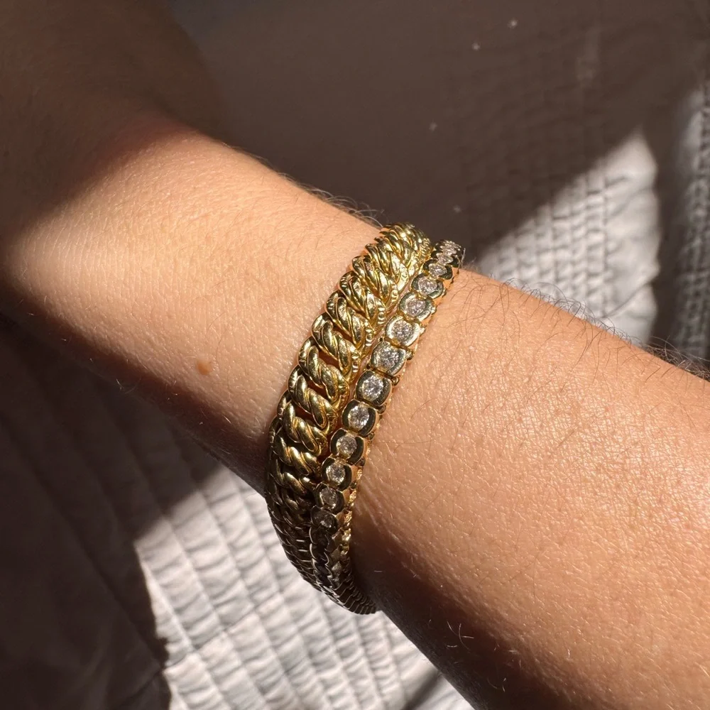14k Gold Half Bezel Diamond Link Tennis Bracelet